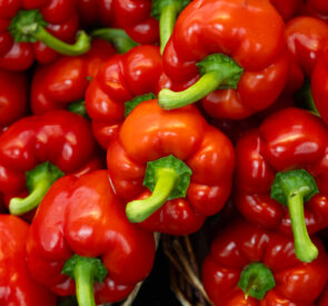 Fresh red peppers on display